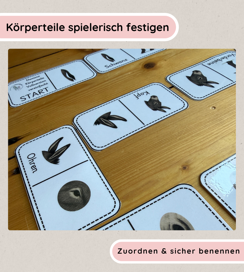 Lerndomino Eselkörper – Körperteile spielerisch festigen