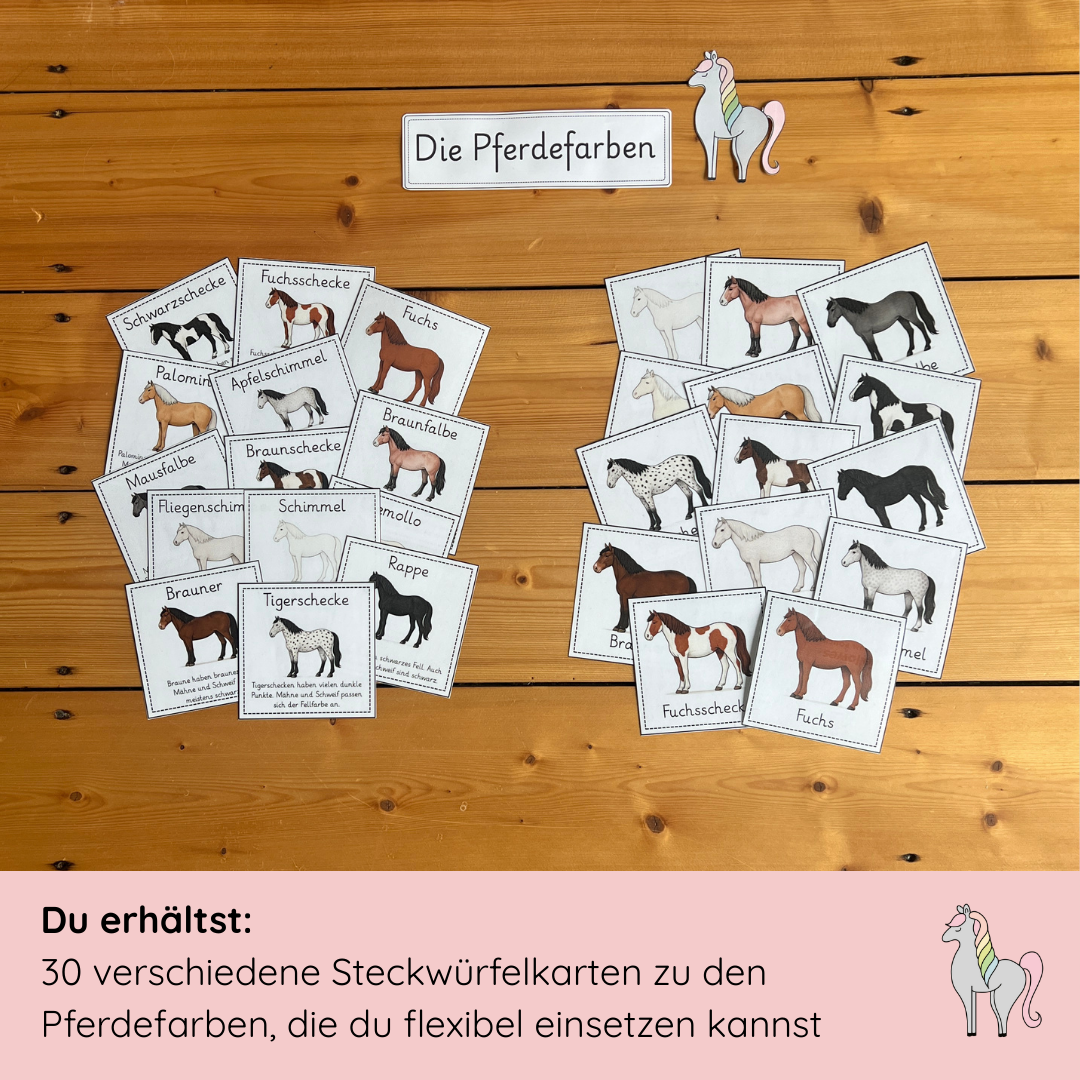 Steckwürfelkarten Pferdefarben