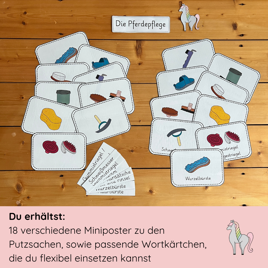 Miniposter Pferdepflege / Putzsachen