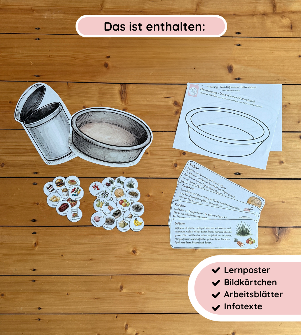 Pferdefütterung spielerisch lernen - Legematerial und Arbeitsblätter