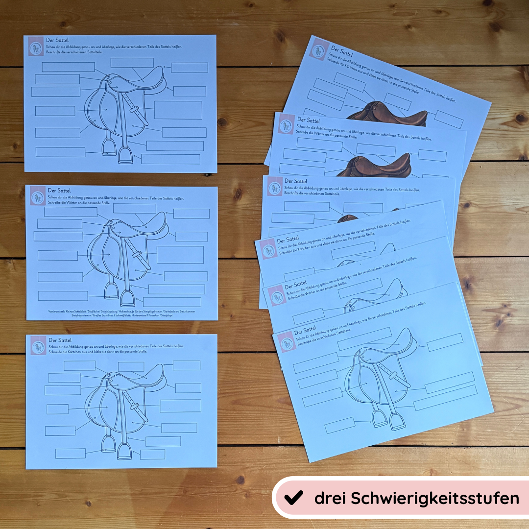 kindgerechte Arbeitsblätter und Lehr- und Lernposter Sattel