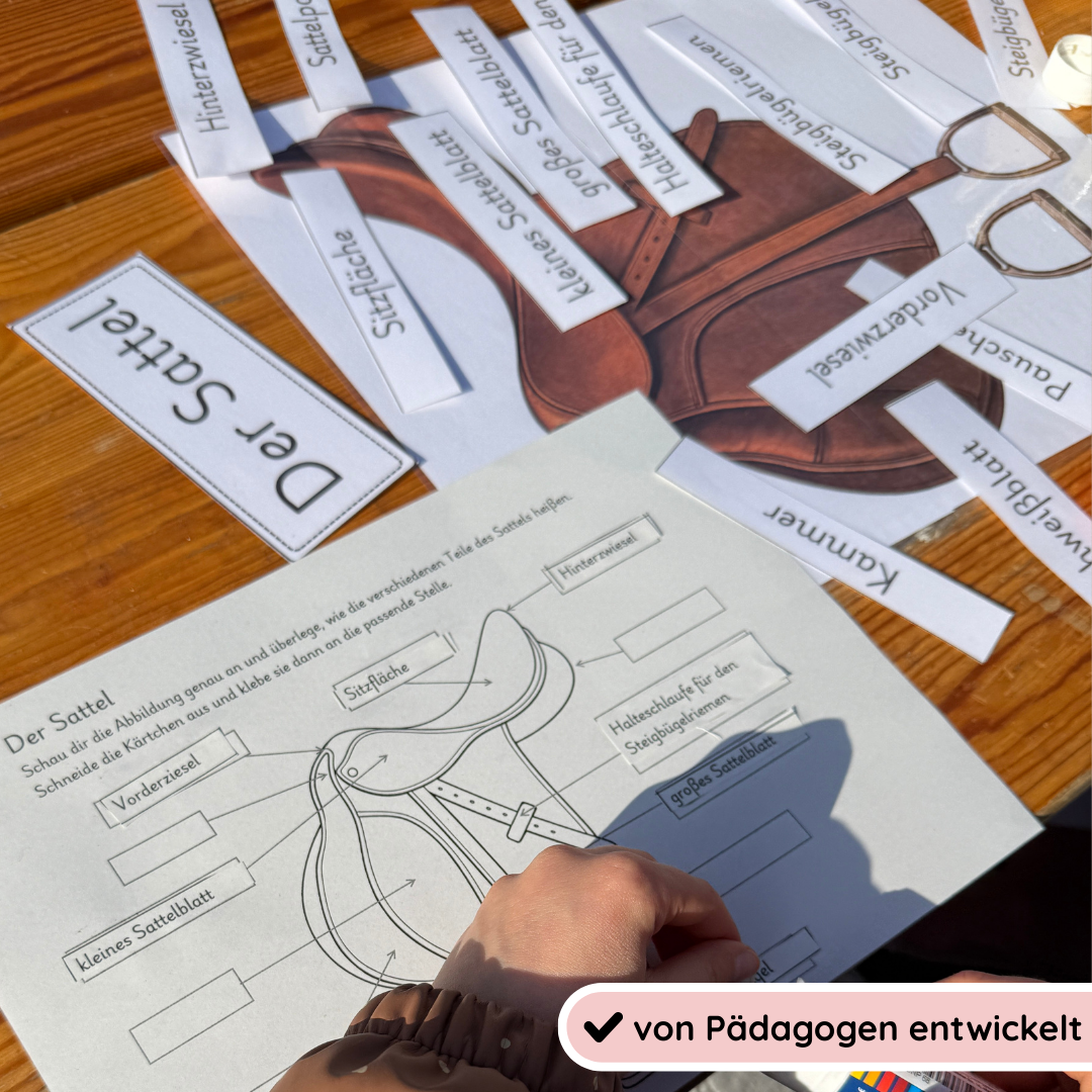 kindgerechte Arbeitsblätter und Lehr- und Lernposter Sattel