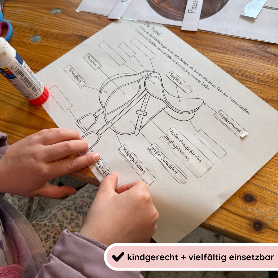 kindgerechte Arbeitsblätter und Lehr- und Lernposter Sattel